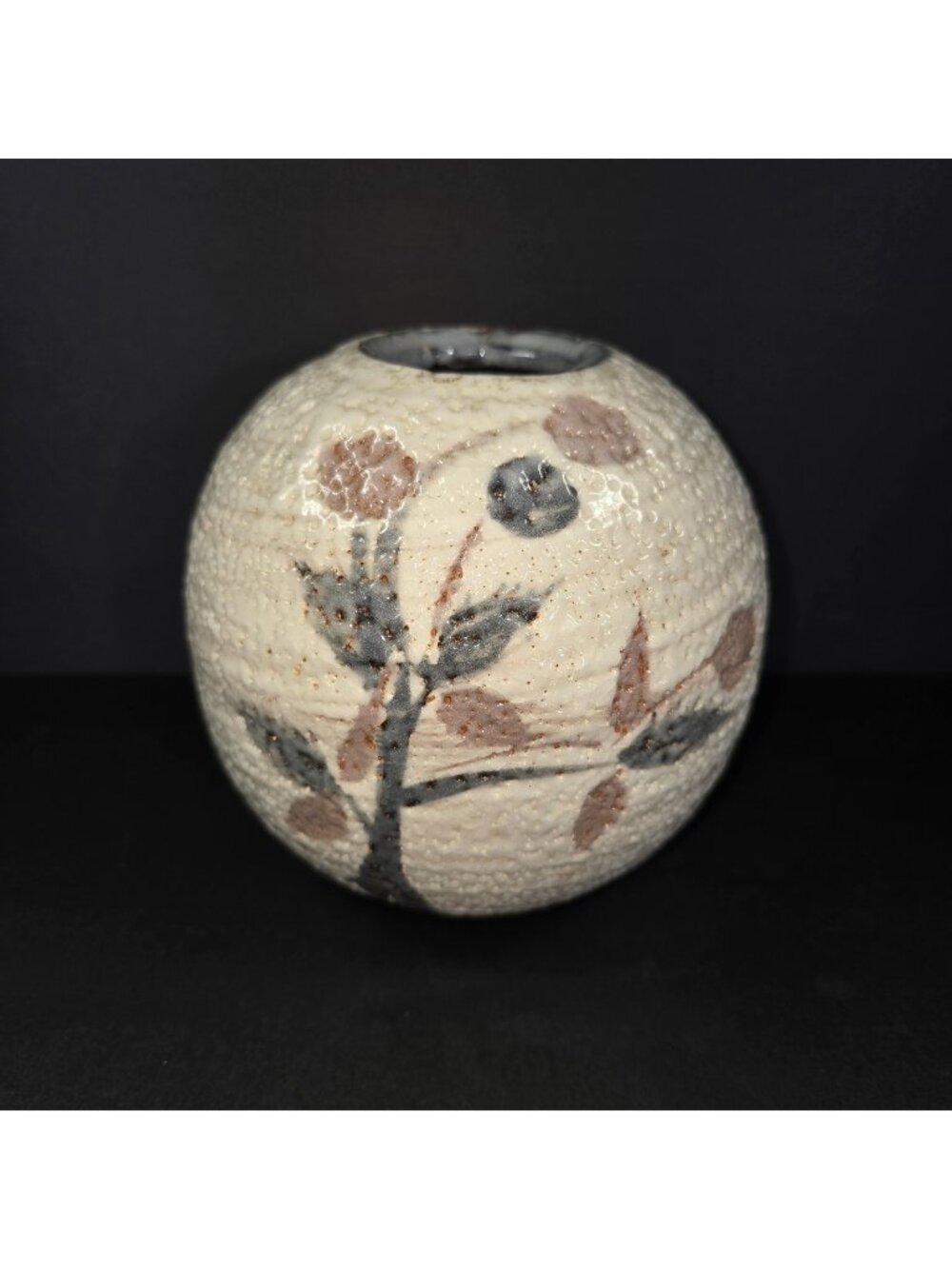 Studio Pottery Vase Artisan Textured Round Floral Scandinavian MCM Cottagecore